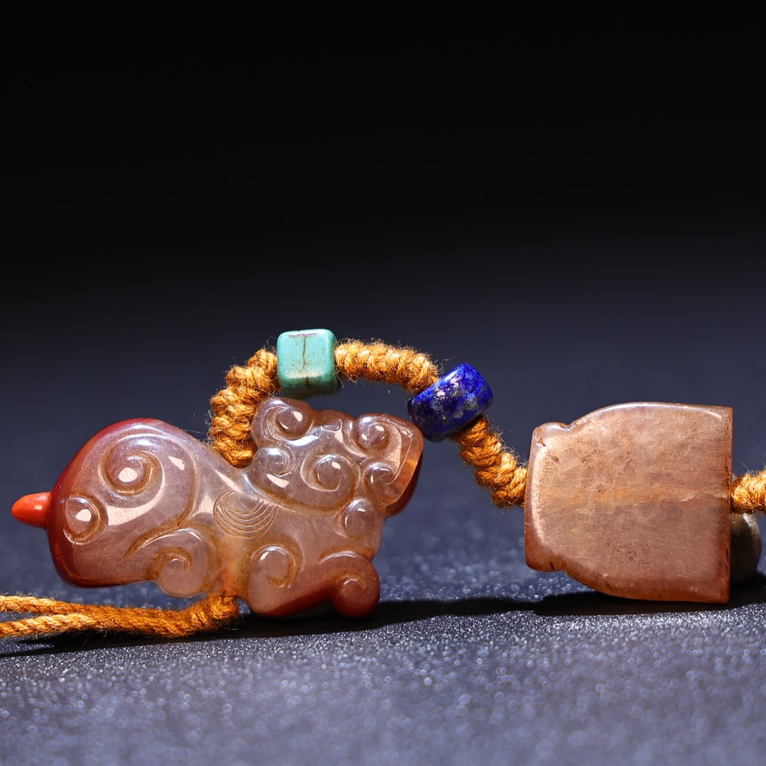 Hand knitting Chinese Zhanguo Hong Agate Pendnat - 8