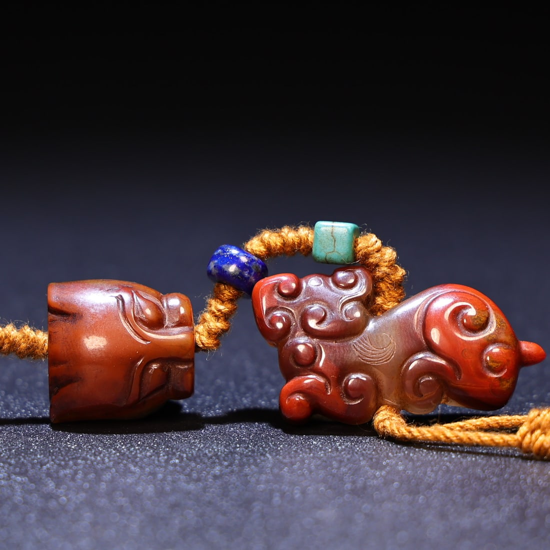 Hand knitting Chinese Zhanguo Hong Agate Pendnat - 9