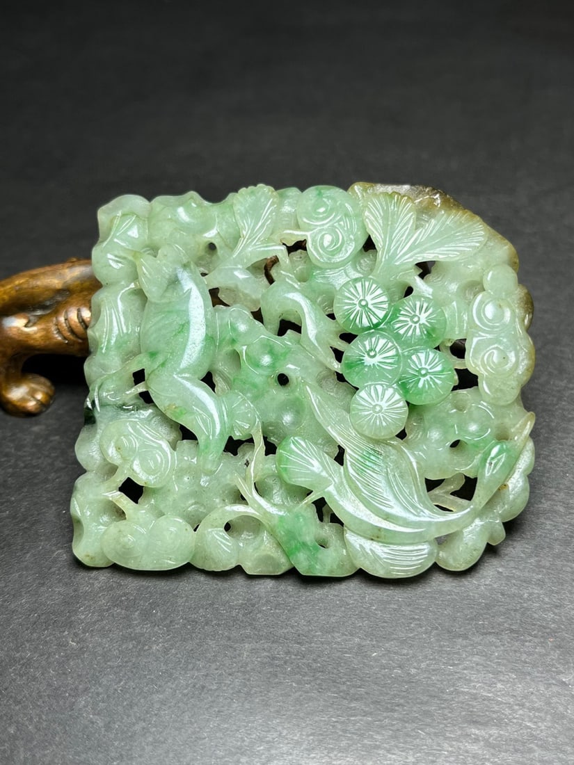 Openwork Natural Green Jadeite Pendant - 2