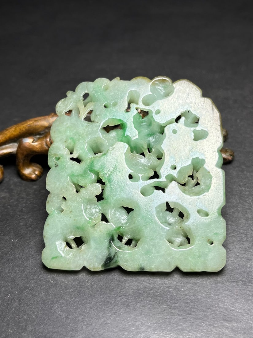 Openwork Natural Green Jadeite Pendant - 5