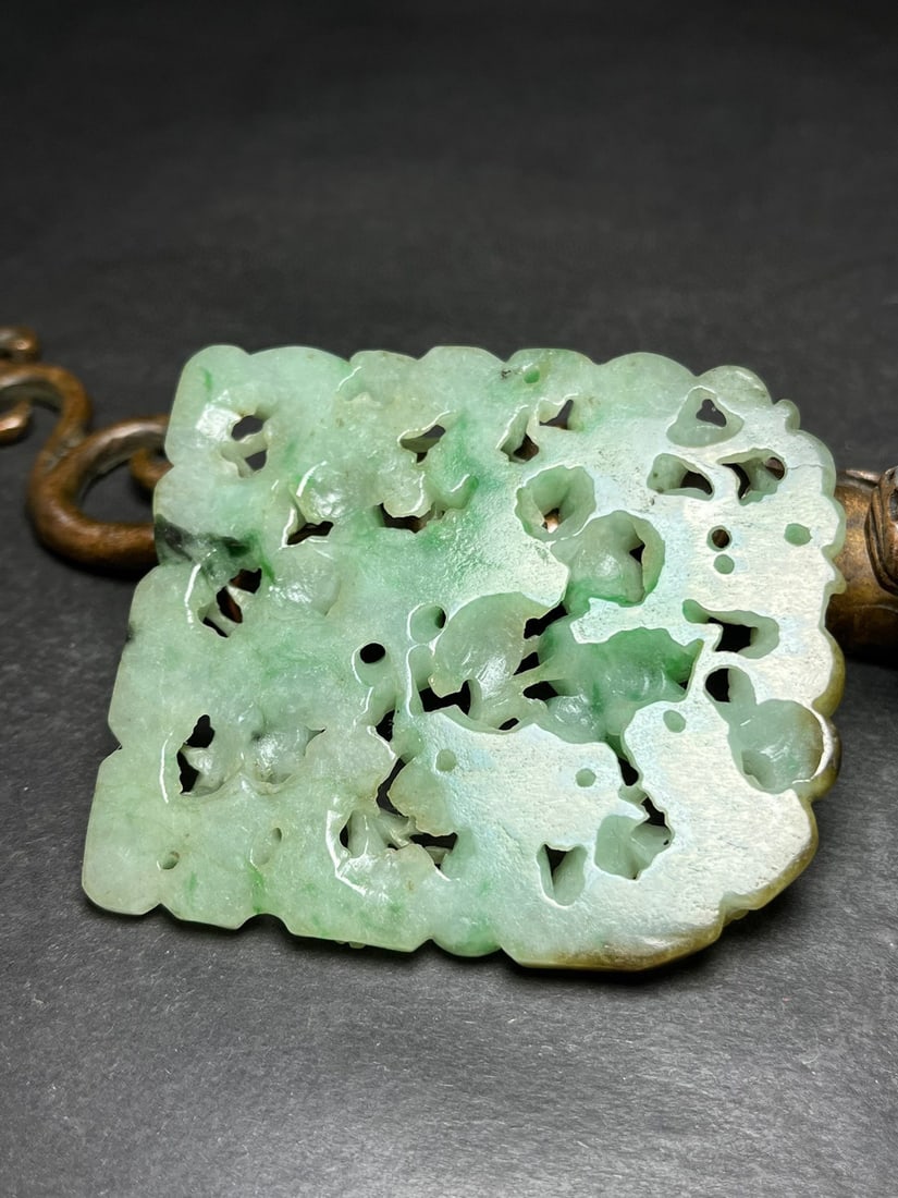 Openwork Natural Green Jadeite Pendant - 6