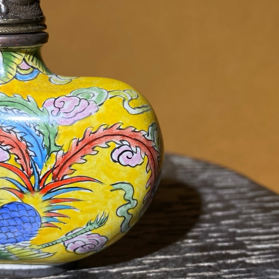 Old Chinese Copper Enamel Dragon Snuff Bottle - 7