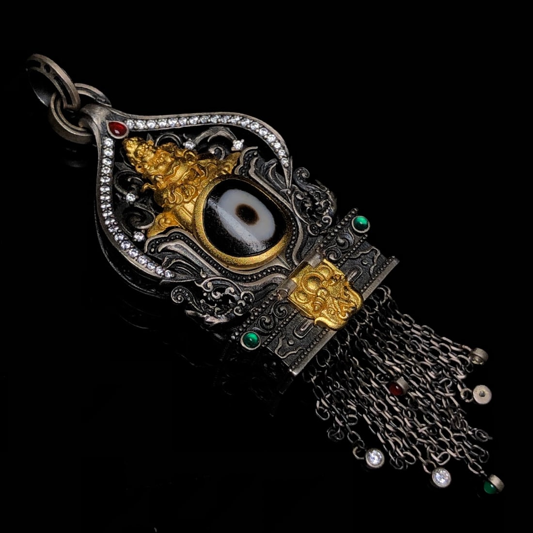 Beautiful 925 Silver Inlay DZI Agate Yellow Jambhala Pendant (1 of 9)