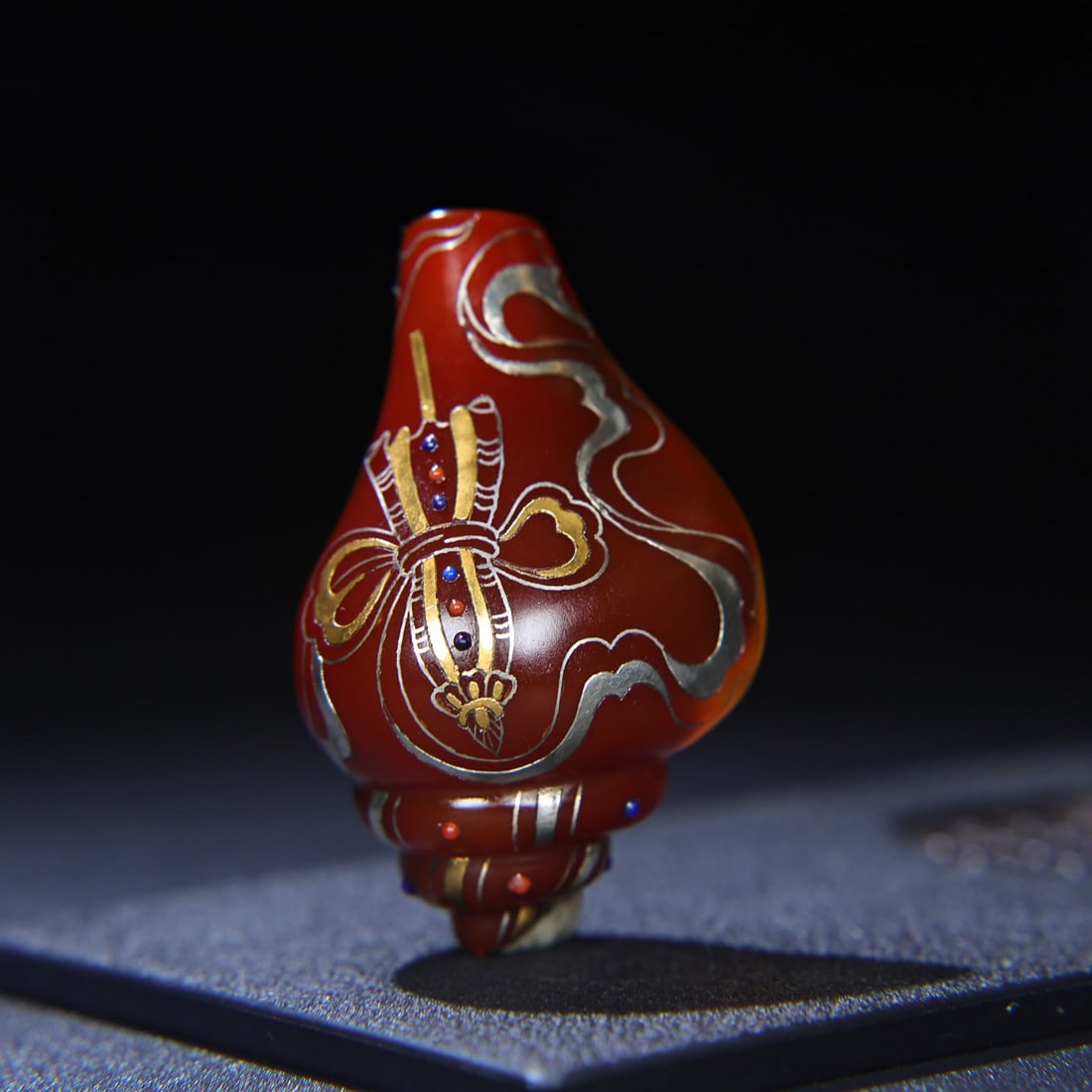 Chinese Silver Plated Gilt Gold Red Agate Carved Conch Statue (1 of 9)