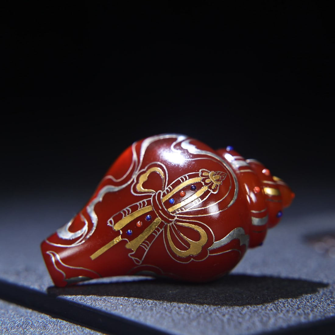 Chinese Silver Plated Gilt Gold Red Agate Carved Conch Statue - 2