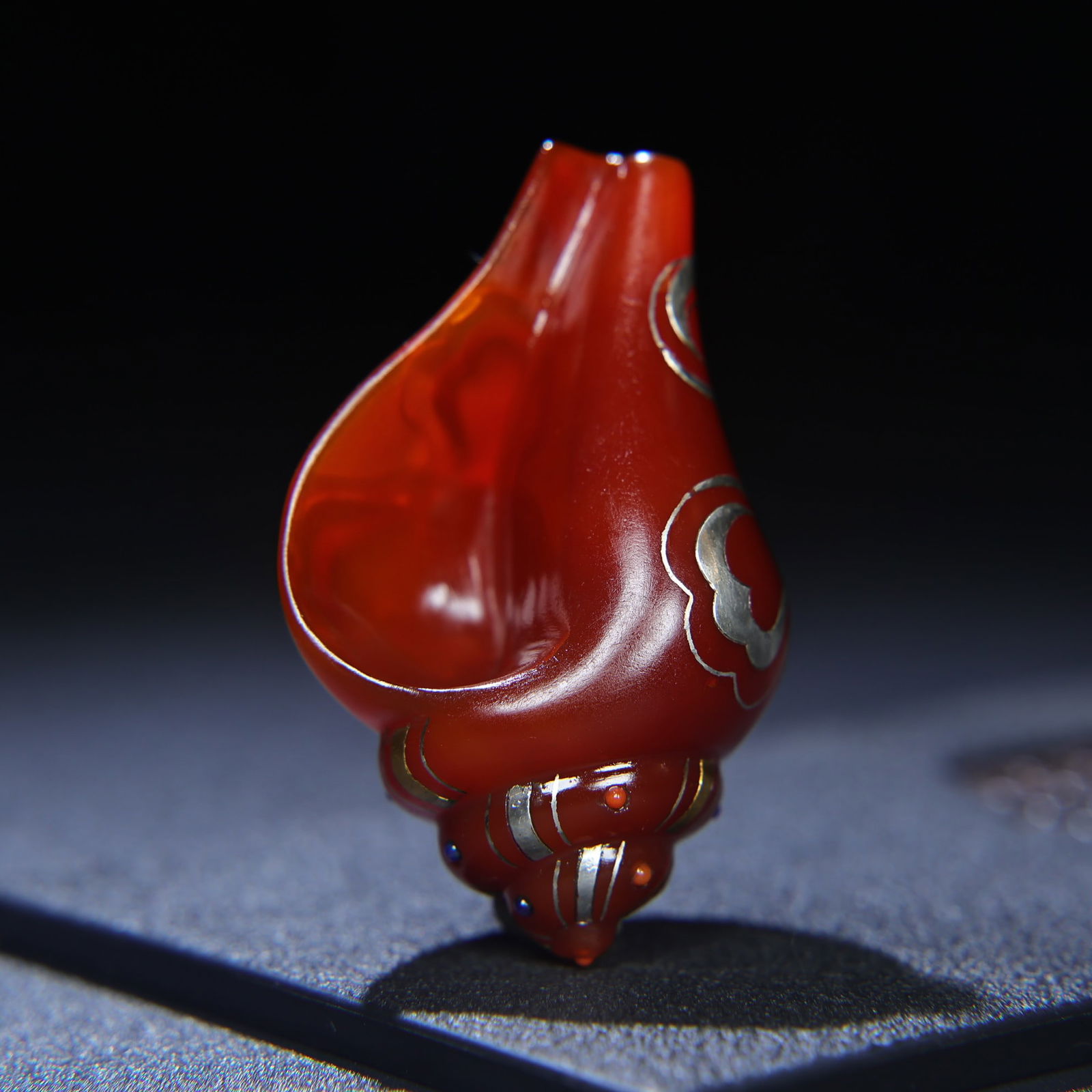 Chinese Silver Plated Gilt Gold Red Agate Carved Conch Statue - 6