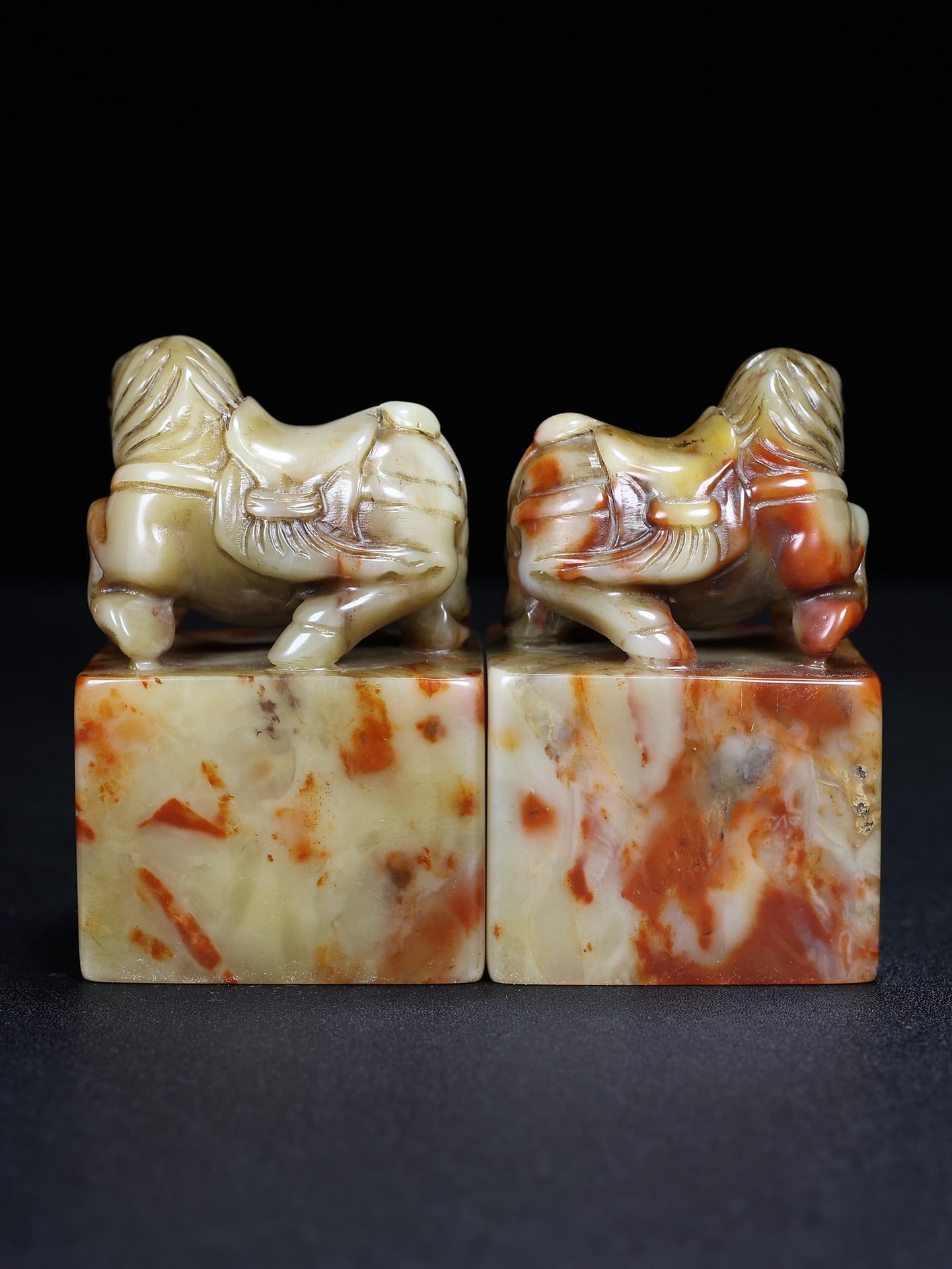 A Pair Chinese Shoushan Stone Horse Seal Statue - 4