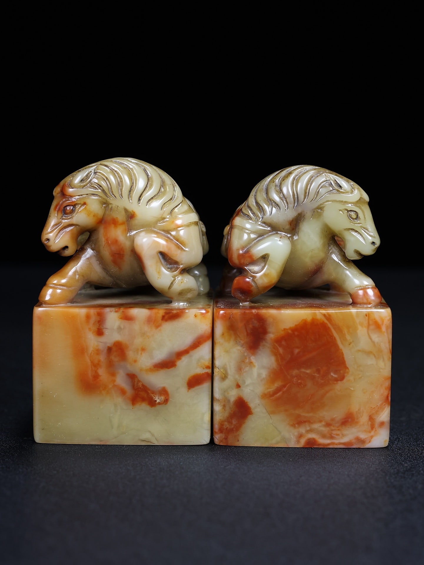 A Pair Chinese Shoushan Stone Horse Seal Statue - 5