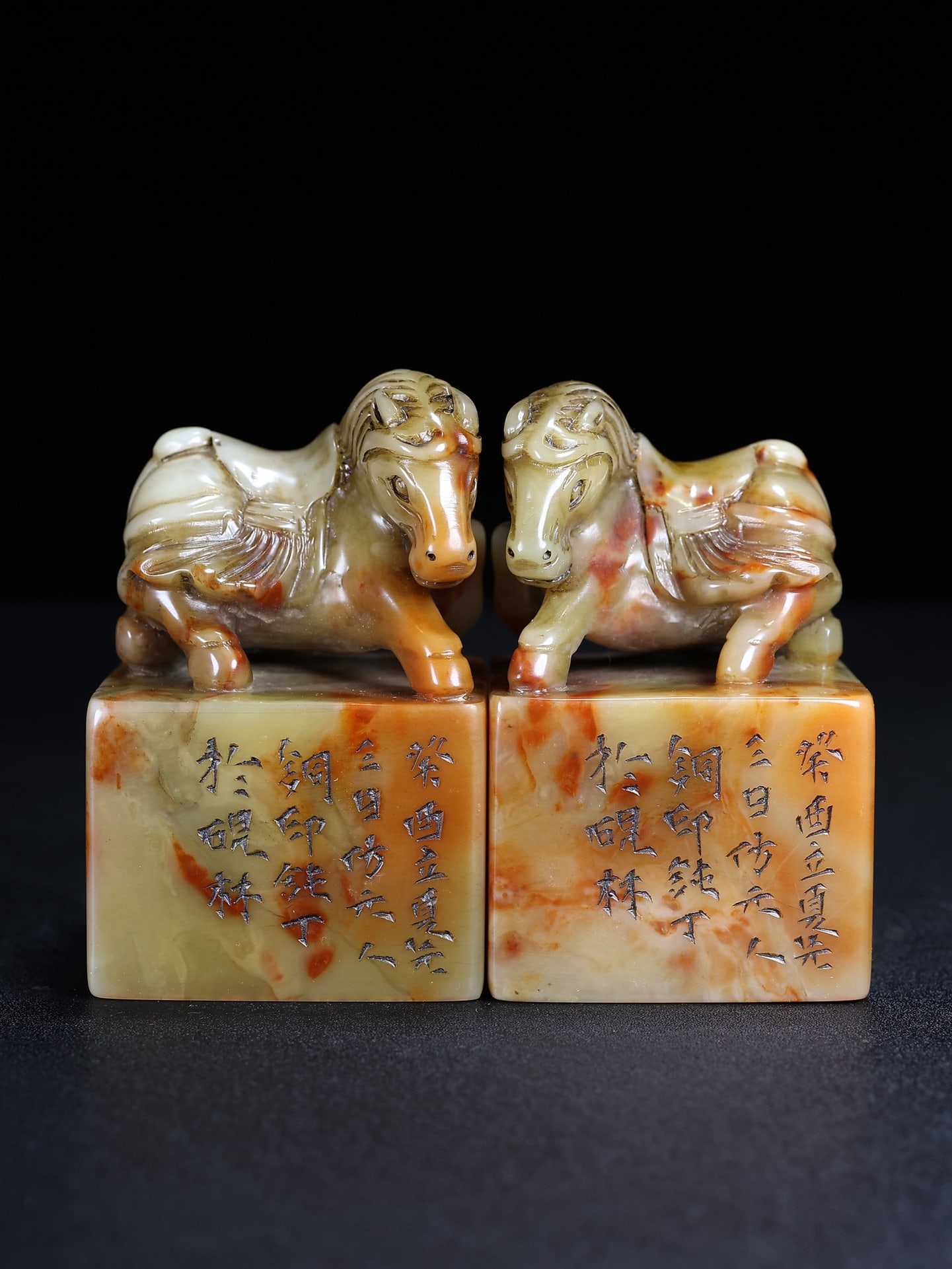 A Pair Chinese Shoushan Stone Horse Seal Statue - 6