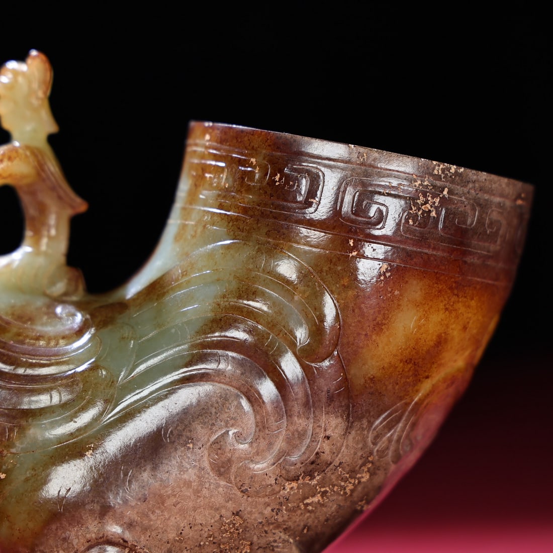 Old Chinese Hetian Jade Cup & Figure Statue - 2