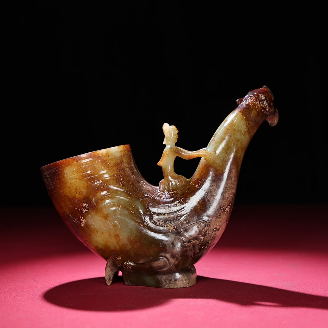 Old Chinese Hetian Jade Cup & Figure Statue - 5