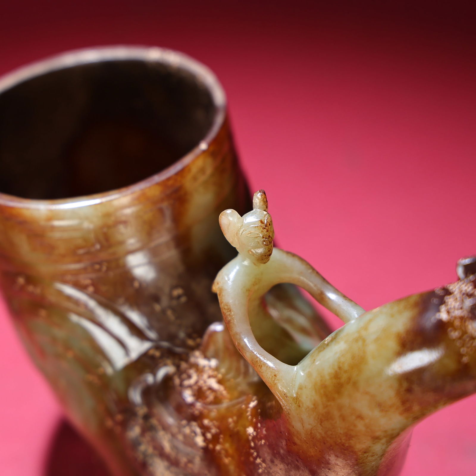 Old Chinese Hetian Jade Cup & Figure Statue - 8