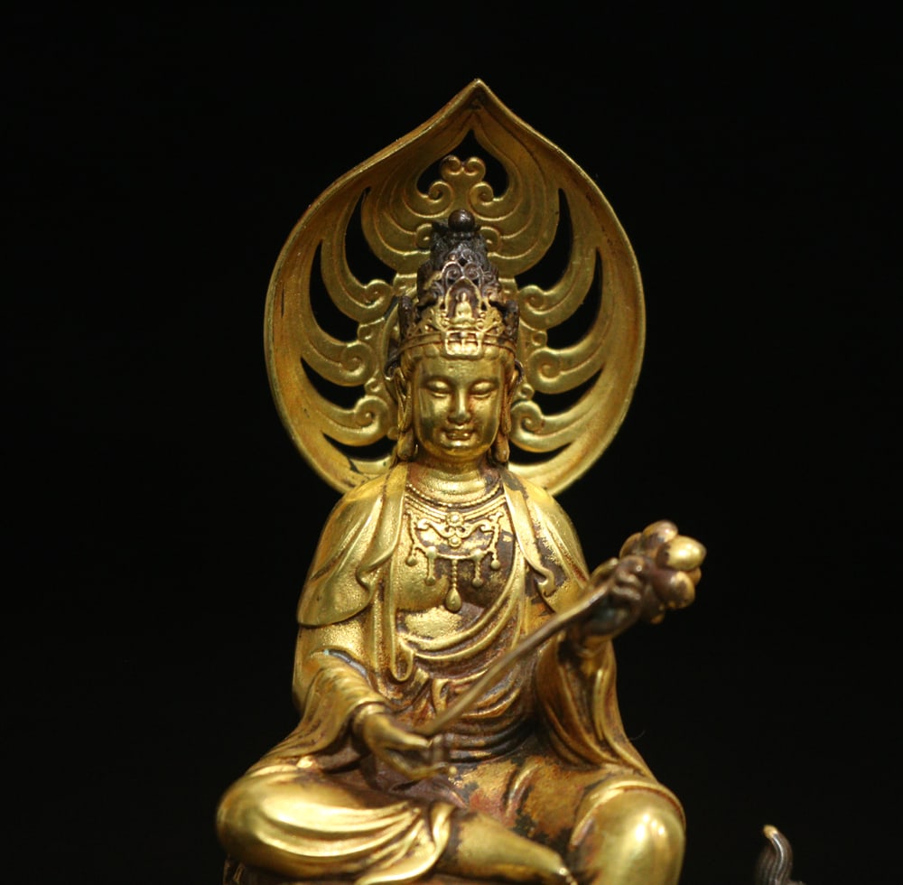 Old Tibetan Gilt Gold Copper Manjushri Bodhisattva Statue - 5