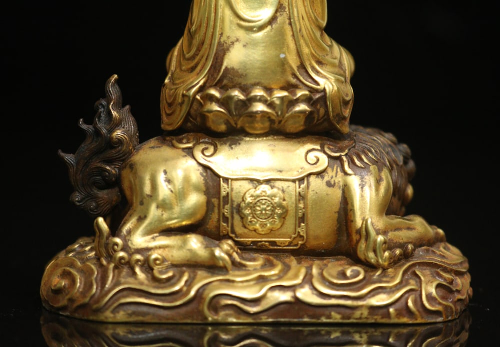 Old Tibetan Gilt Gold Copper Manjushri Bodhisattva Statue - 8