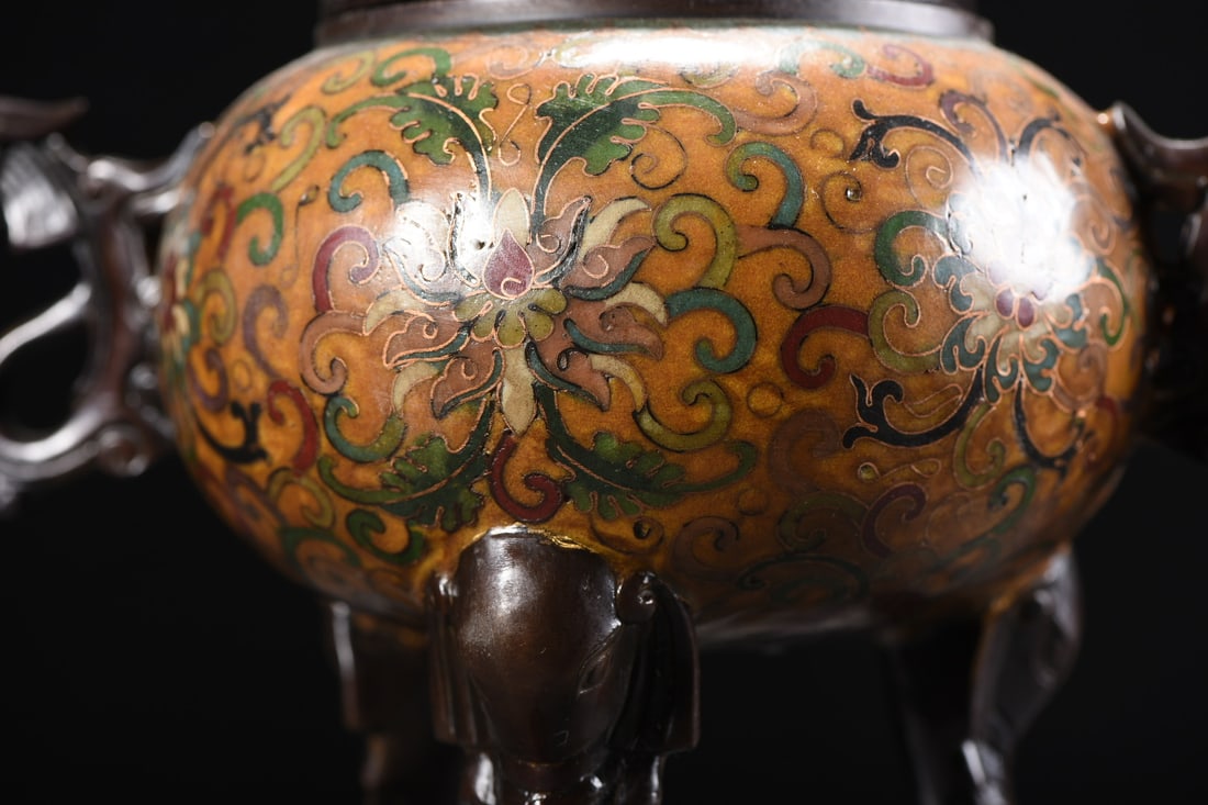 Old Chinese Bronze Cloisonne Incense Burner - 4