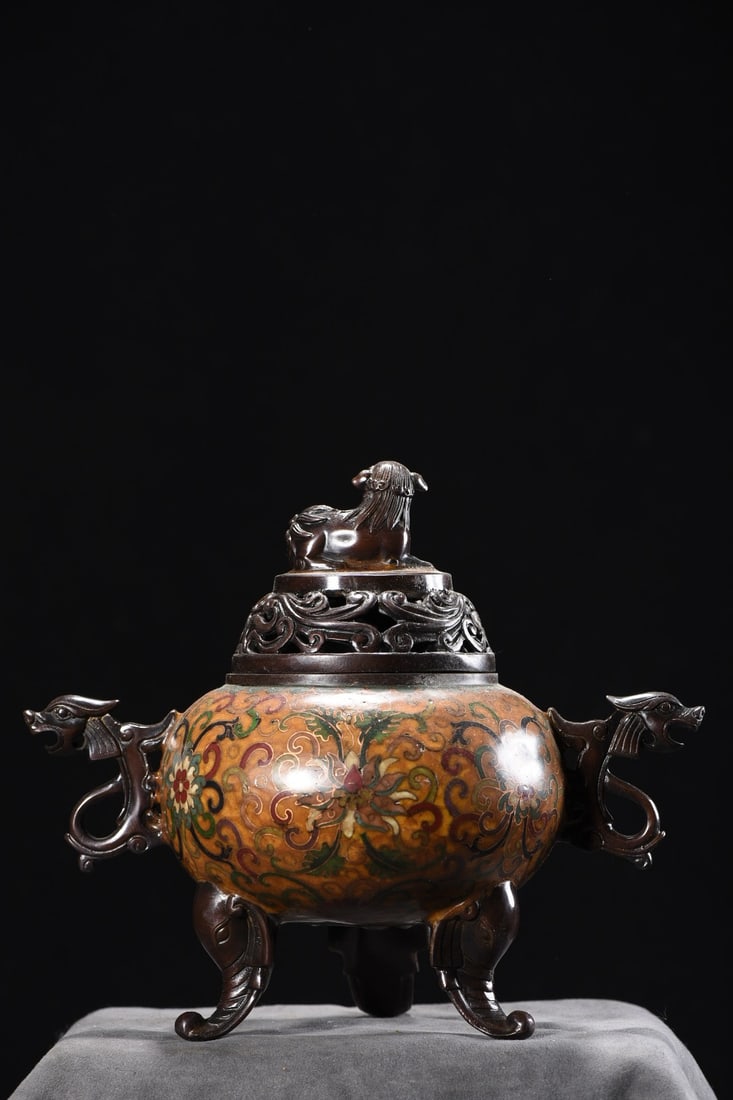Old Chinese Bronze Cloisonne Incense Burner - 6