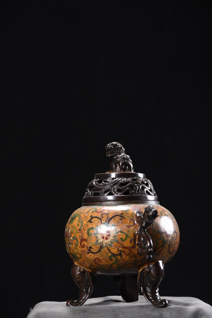 Old Chinese Bronze Cloisonne Incense Burner - 7