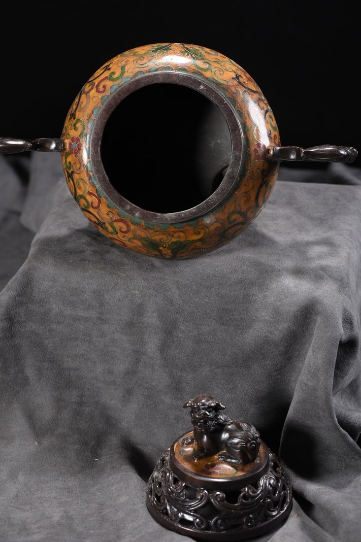 Old Chinese Bronze Cloisonne Incense Burner - 8