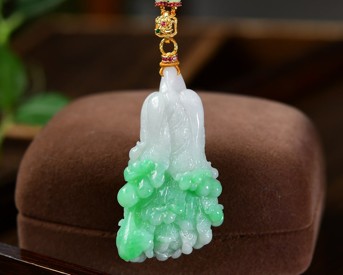 Hand-carved Natural Jadeite Cabbage Pendant (1 of 6)