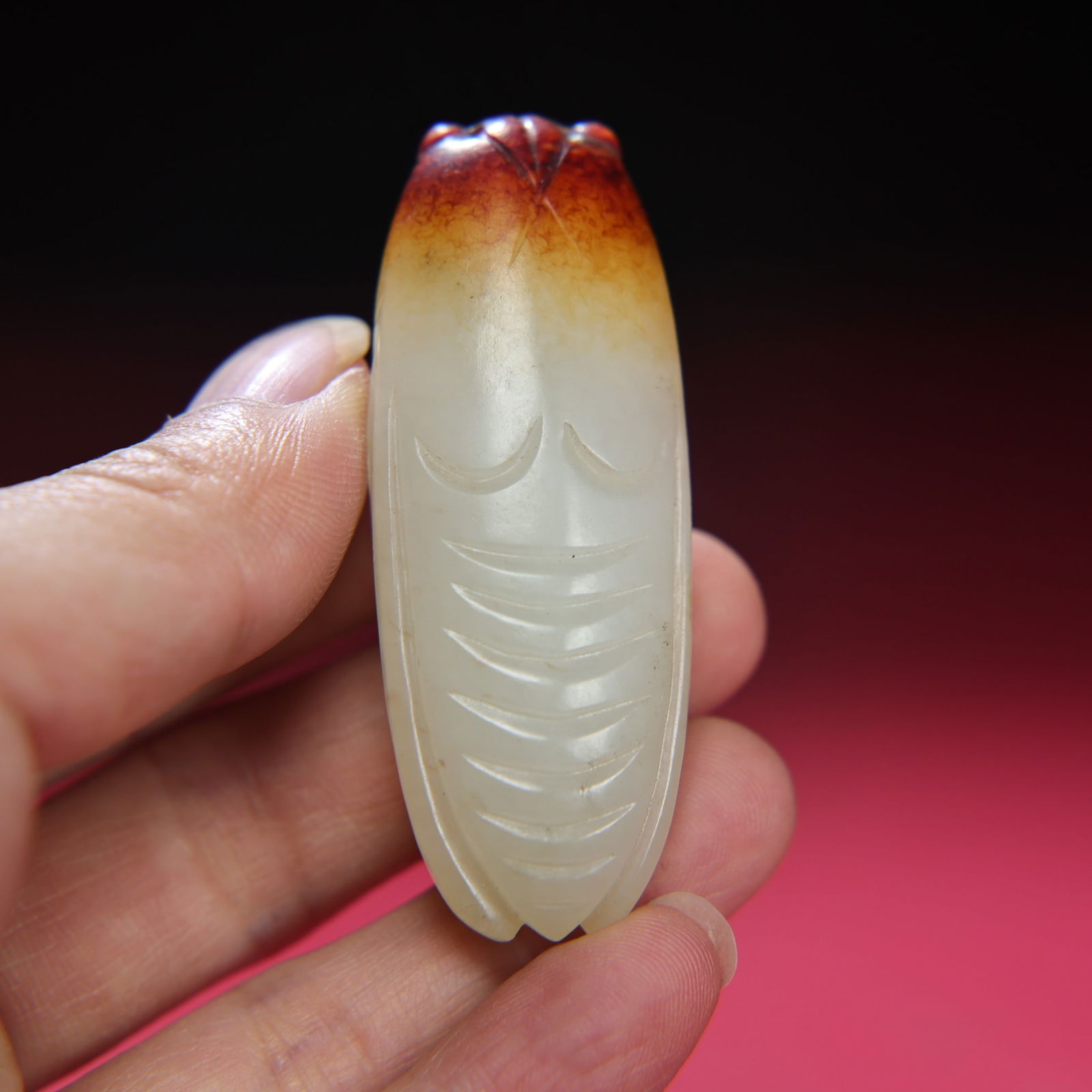 Old Chinese Hetian Jade Cicada Pendant - 3