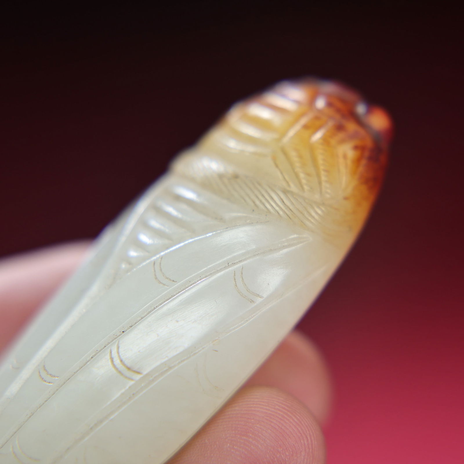 Old Chinese Hetian Jade Cicada Pendant - 5