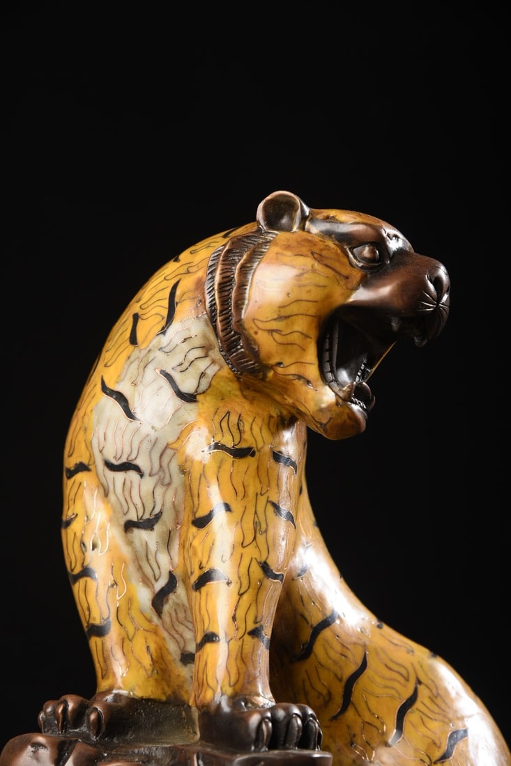 Vintage Chinese Bronze Cloisonne Tiger Statue - 2