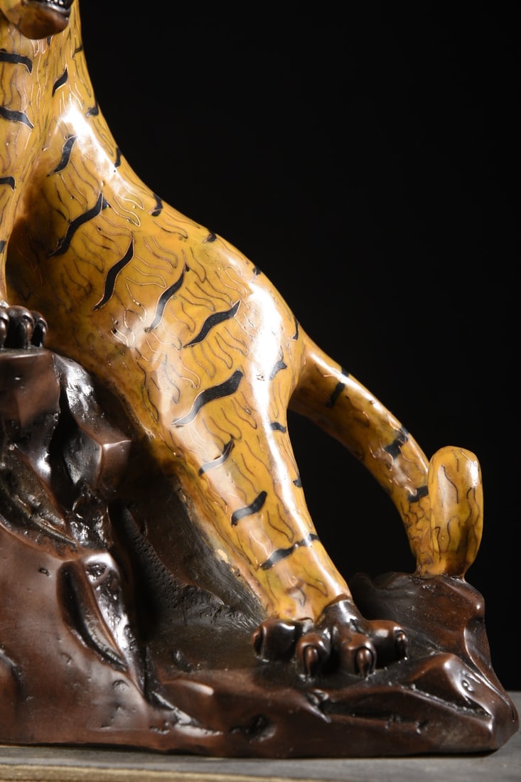 Vintage Chinese Bronze Cloisonne Tiger Statue - 4