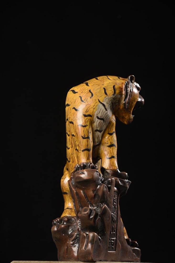 Vintage Chinese Bronze Cloisonne Tiger Statue - 5
