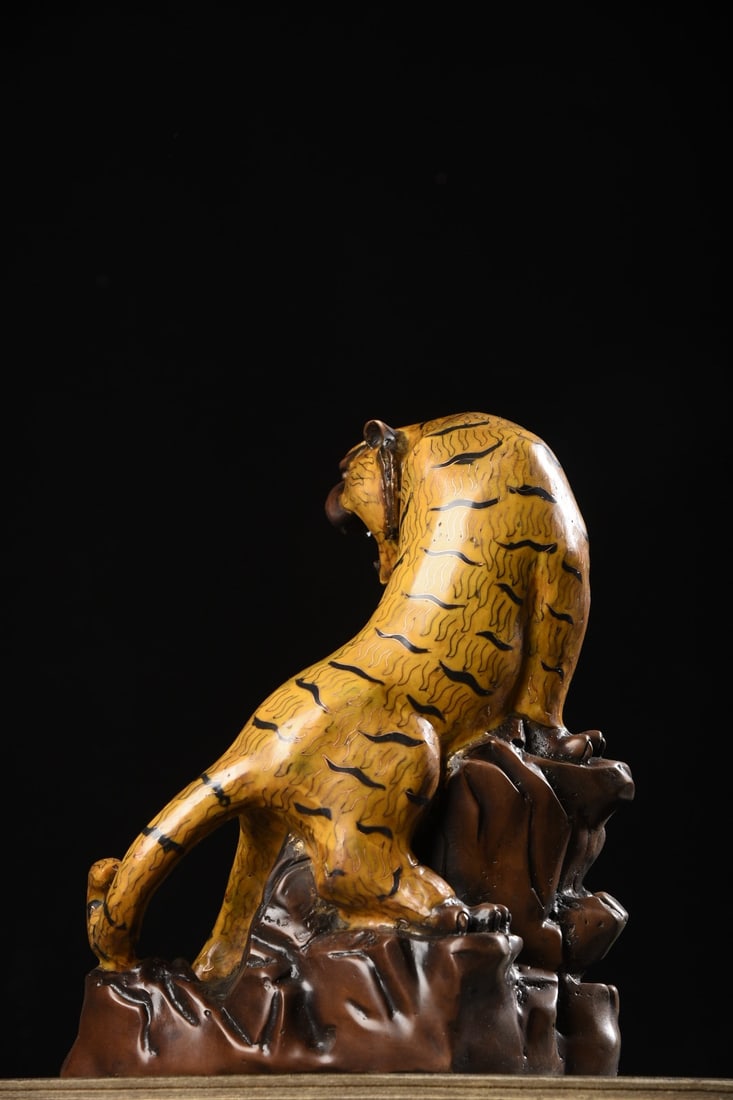 Vintage Chinese Bronze Cloisonne Tiger Statue - 6