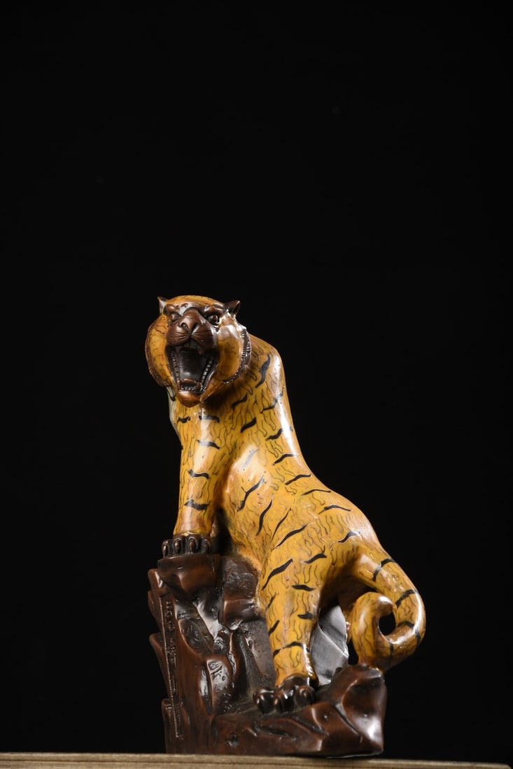 Vintage Chinese Bronze Cloisonne Tiger Statue - 7