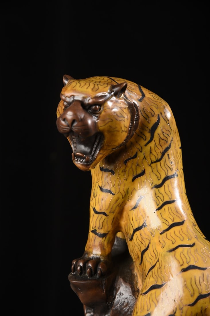 Vintage Chinese Bronze Cloisonne Tiger Statue - 8
