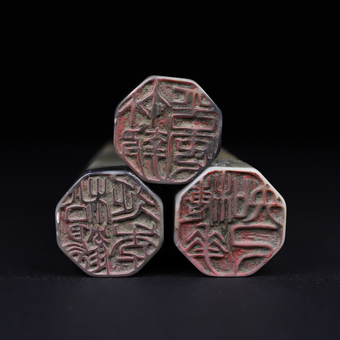 A Set Three Chinese Shoushan Stone pine tree & crane Seal Statue - 9