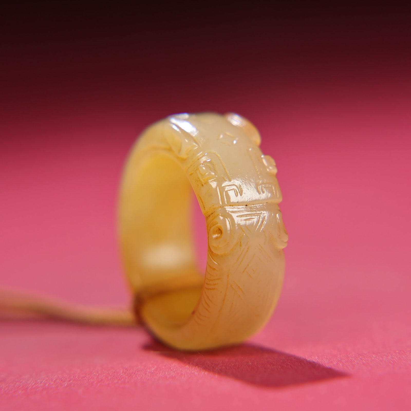 Old Chinese Hetian Jade Carved Fortune Dragon Ring Pendant - 2