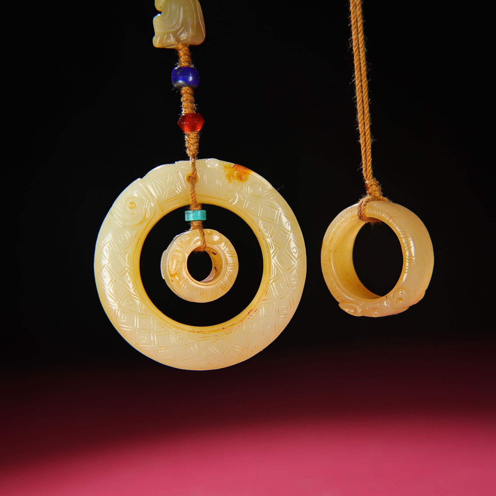 Old Chinese Hetian Jade Carved Fortune Dragon Ring Pendant - 5