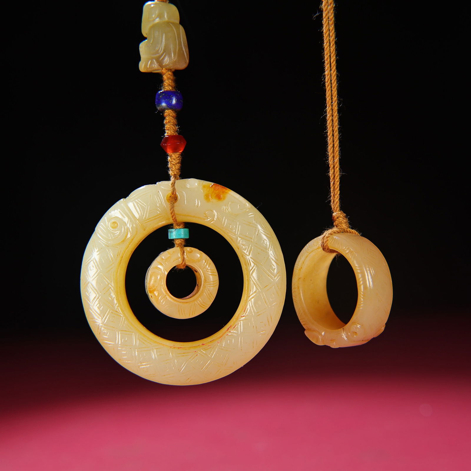 Old Chinese Hetian Jade Carved Fortune Dragon Ring Pendant - 6