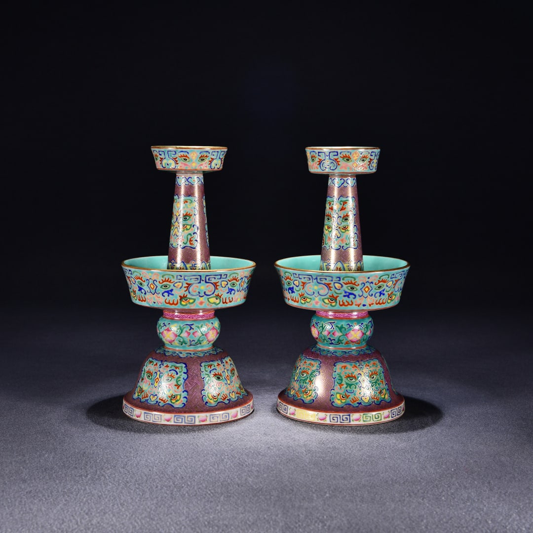 A Pair Chinese Enamel Beast Design Porcelain Candlestick (1 of 10)