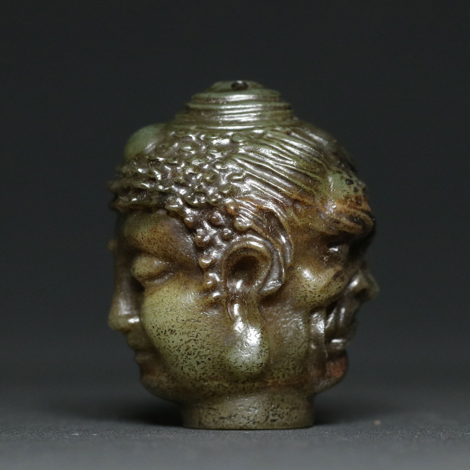 Old Chinese Hetian Jade Buddha Head Statue - 2