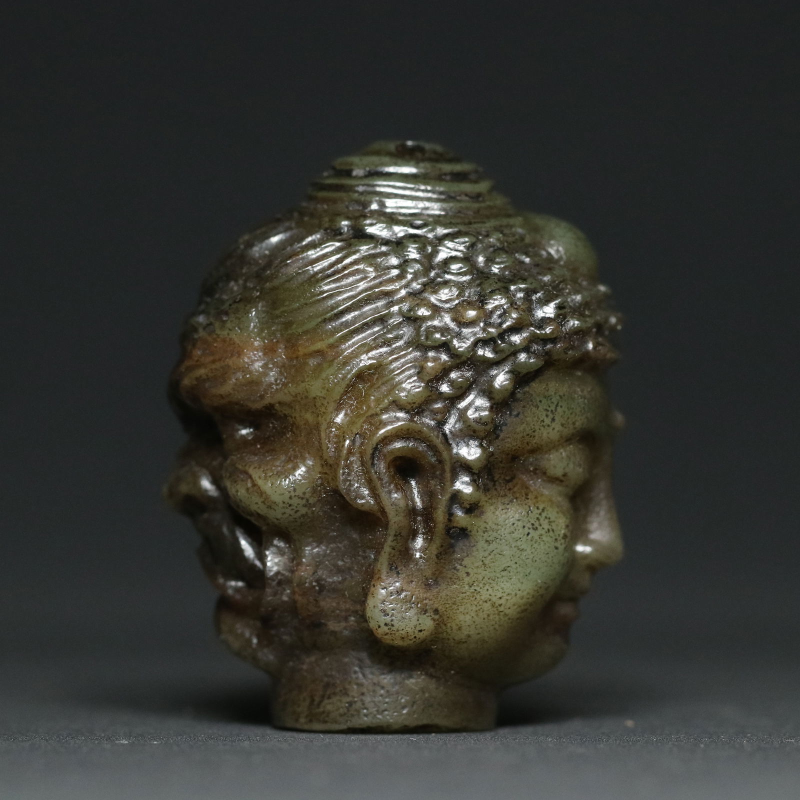 Old Chinese Hetian Jade Buddha Head Statue - 4