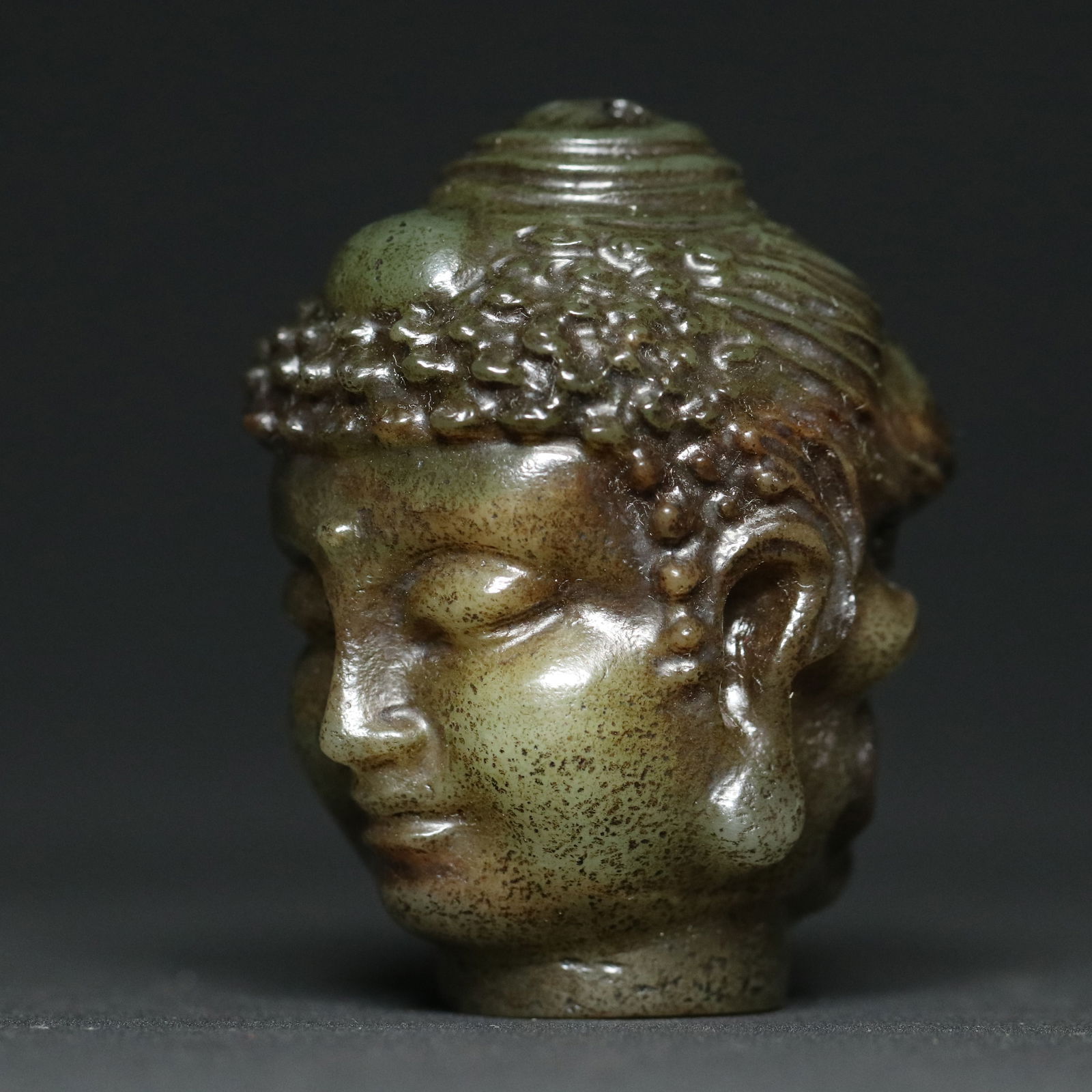Old Chinese Hetian Jade Buddha Head Statue - 7