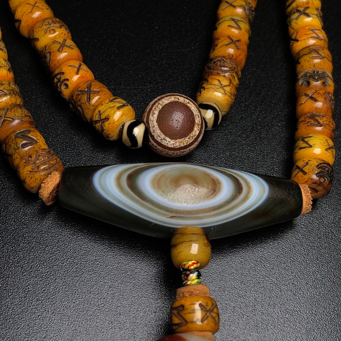 Hand knitting DZI Agate Necklace - 7