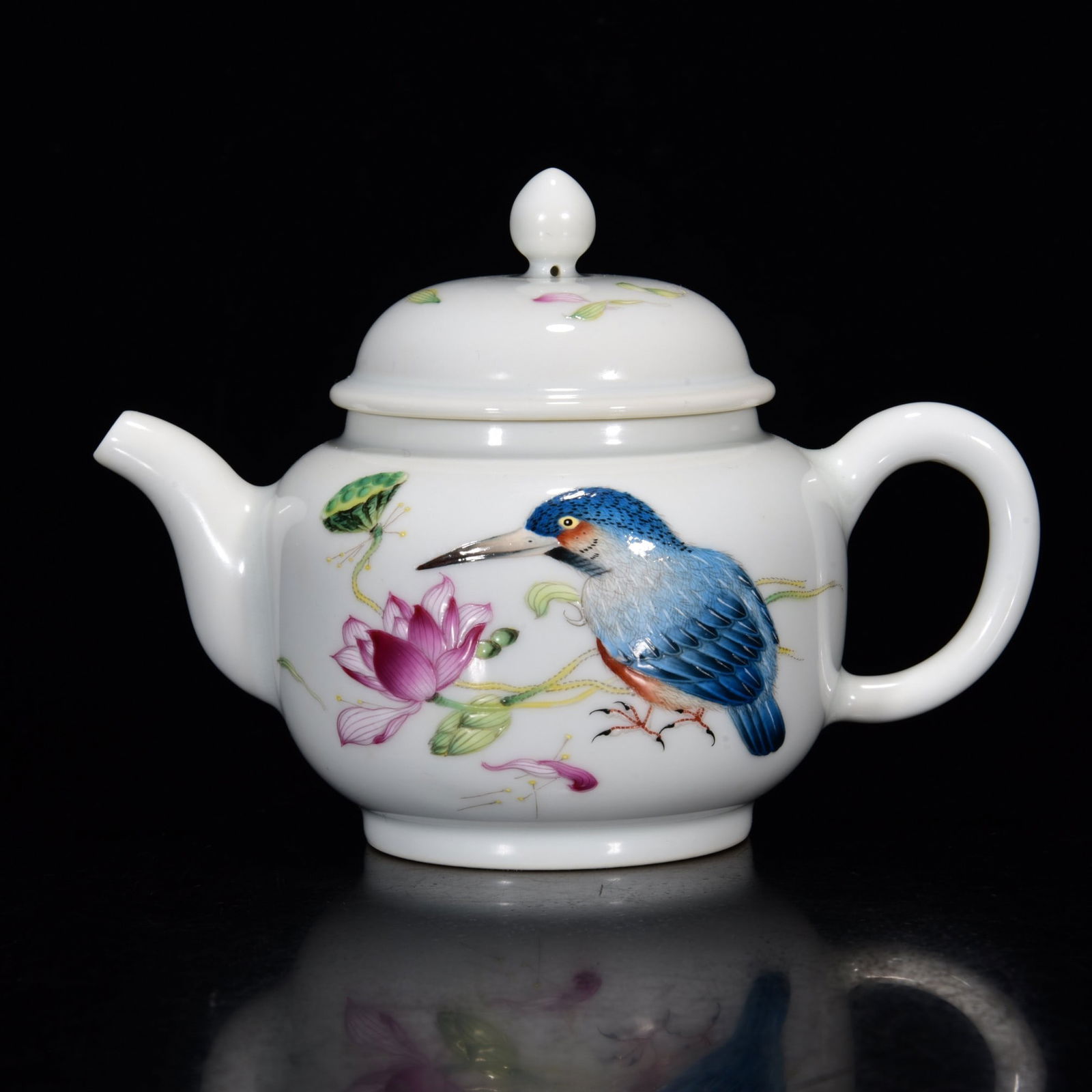 Chinese Famille Rose Flower Bird Design Porcelain Teapot - 2