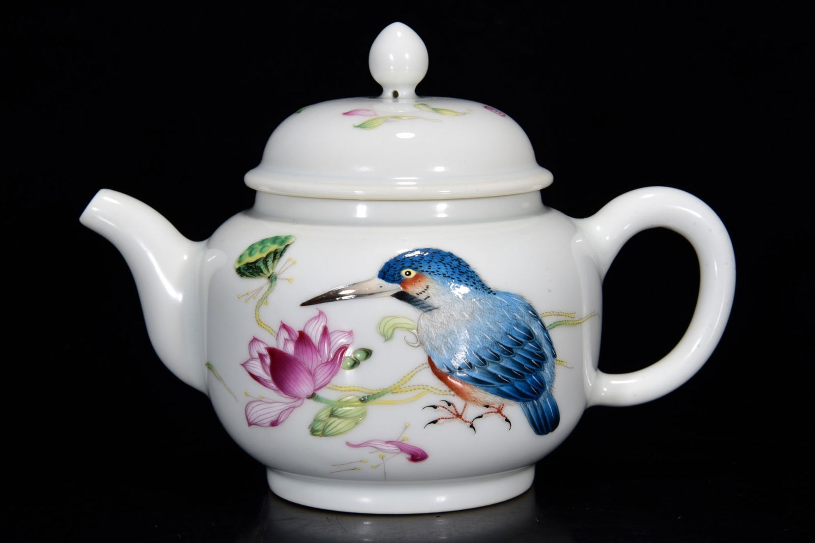 Chinese Famille Rose Flower Bird Design Porcelain Teapot - 5