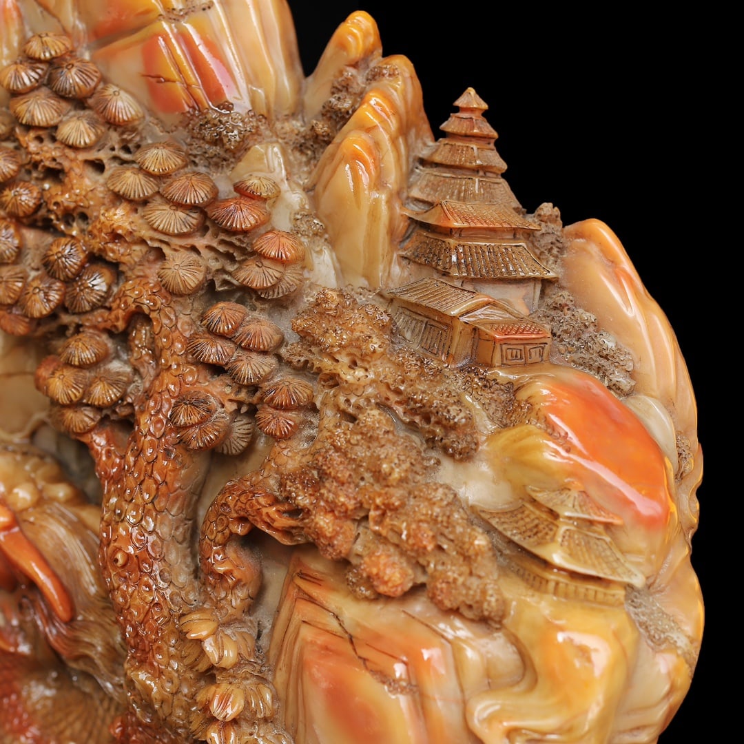 Chinese Shoushan Stone Hand Carved Dragon & Figure Statue - Nezha naohai - 13