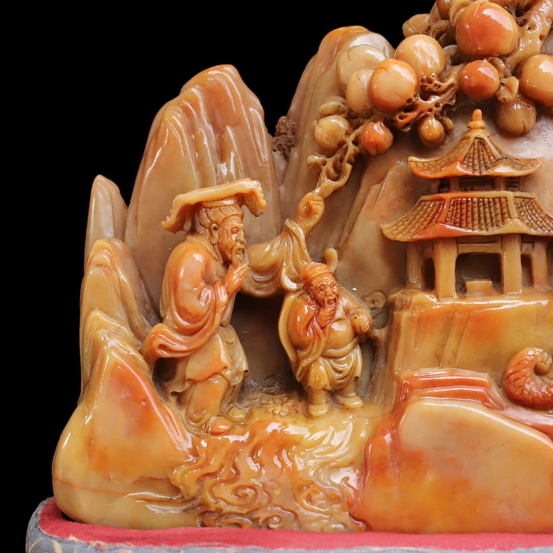 Chinese Shoushan Stone Hand Carved Dragon & Figure Statue - Nezha naohai - 6