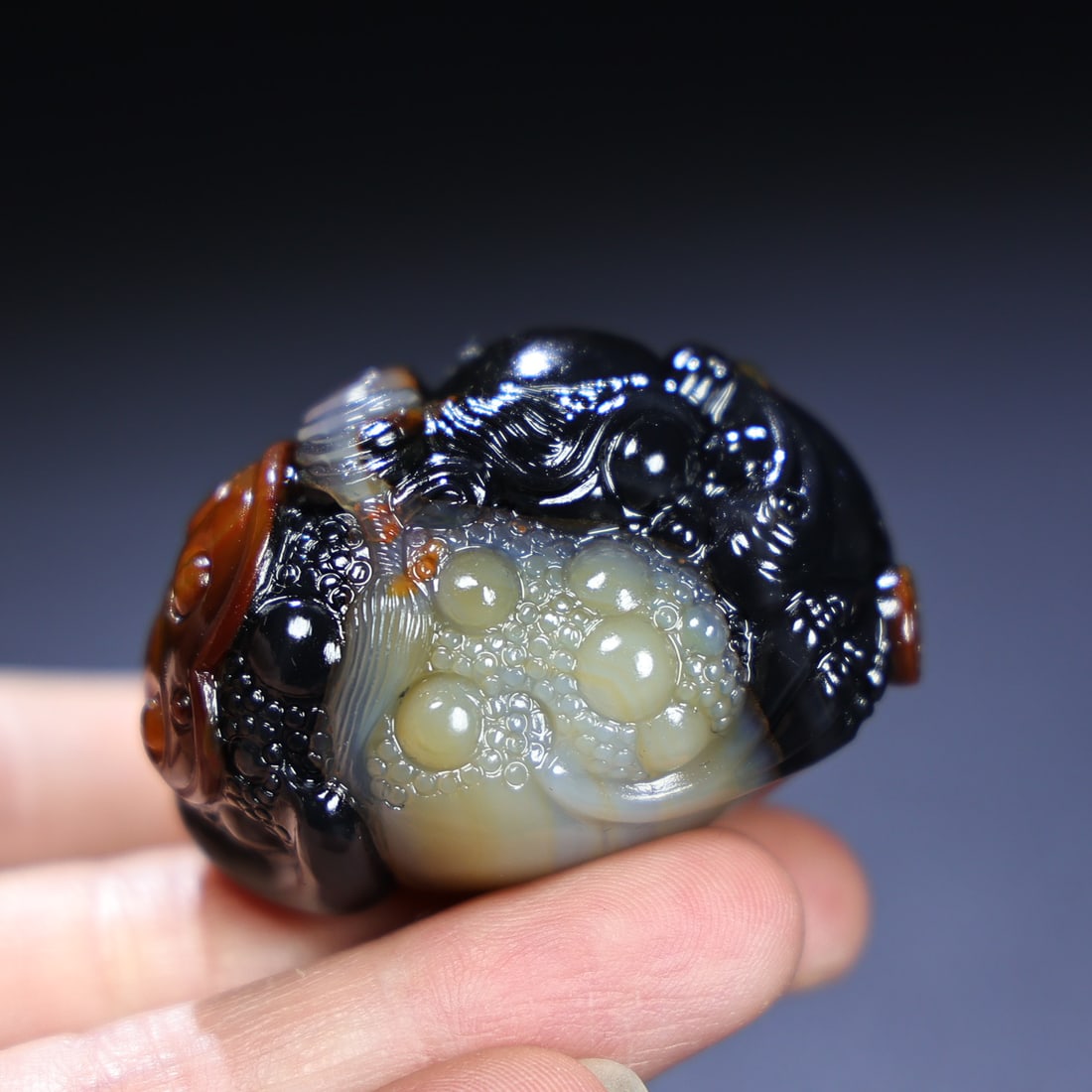 Hand Carved Chinese Agate Fortune Toad Pendant - 8