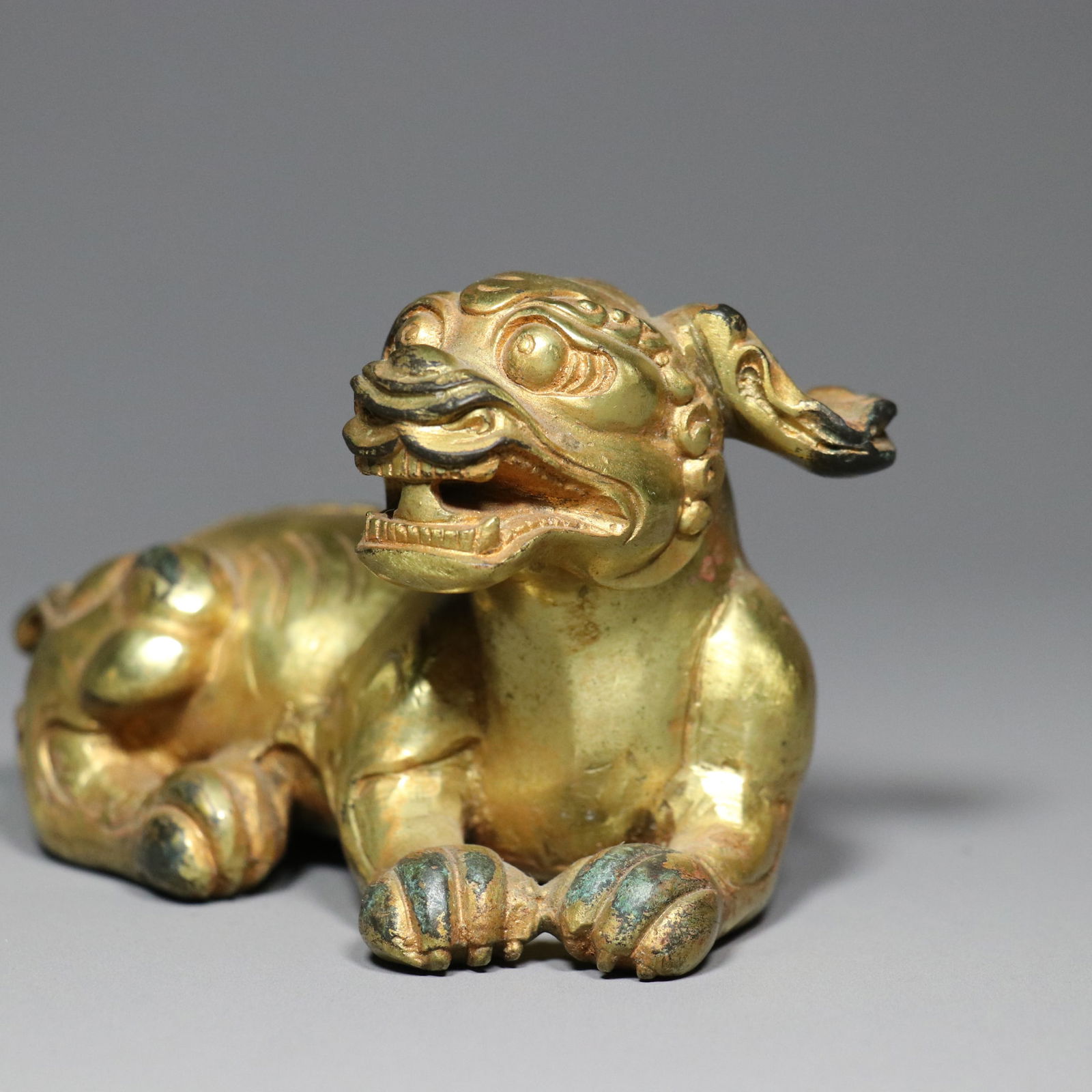 A Pair Chinese Gilt Gold Copper Beast Statue - 6