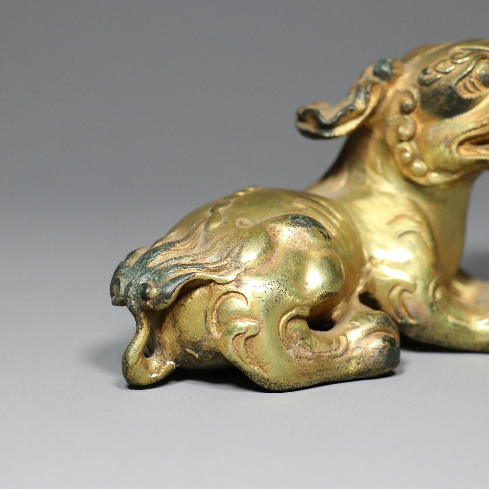 A Pair Chinese Gilt Gold Copper Beast Statue - 8