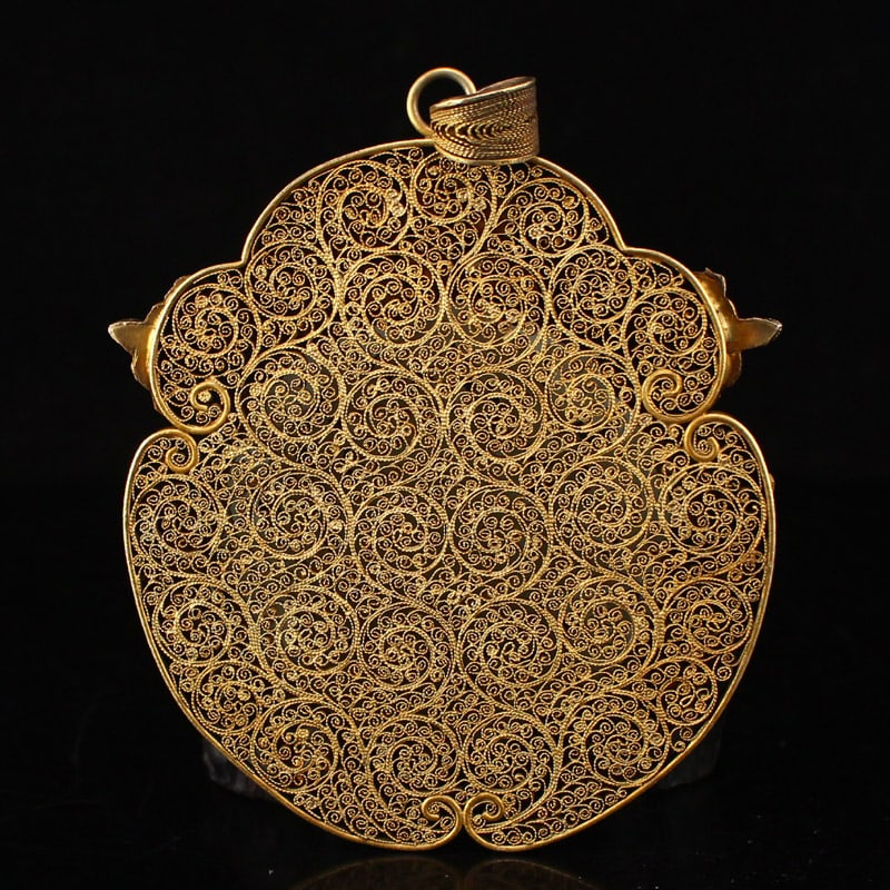 Openwork Old Pure Silver Wires Inlay Gem & White Hetian Jade Laughing Buddha - 10