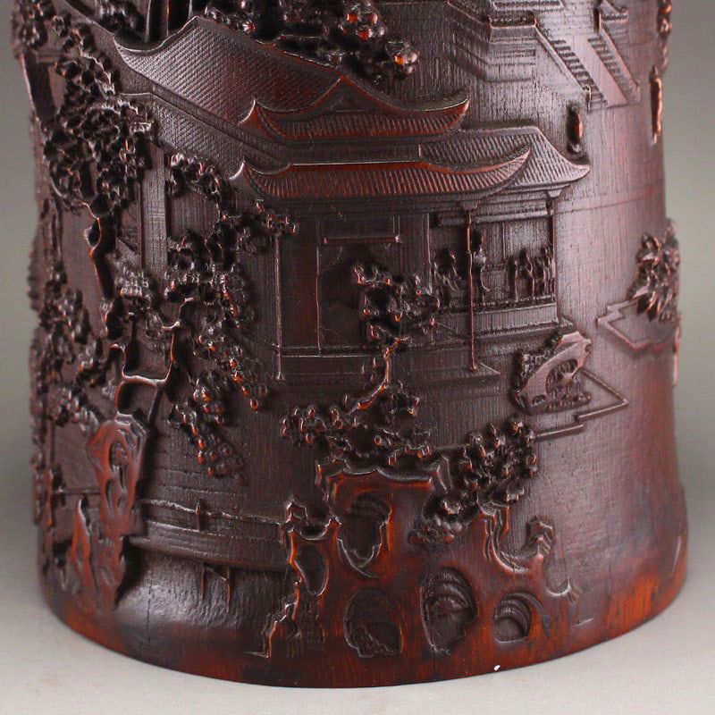 Old Chinese Bamboo Low Relief Brush Pot - 2