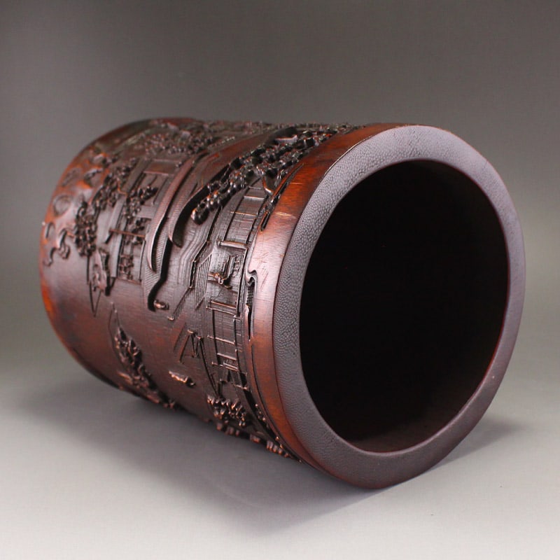 Old Chinese Bamboo Low Relief Brush Pot - 6
